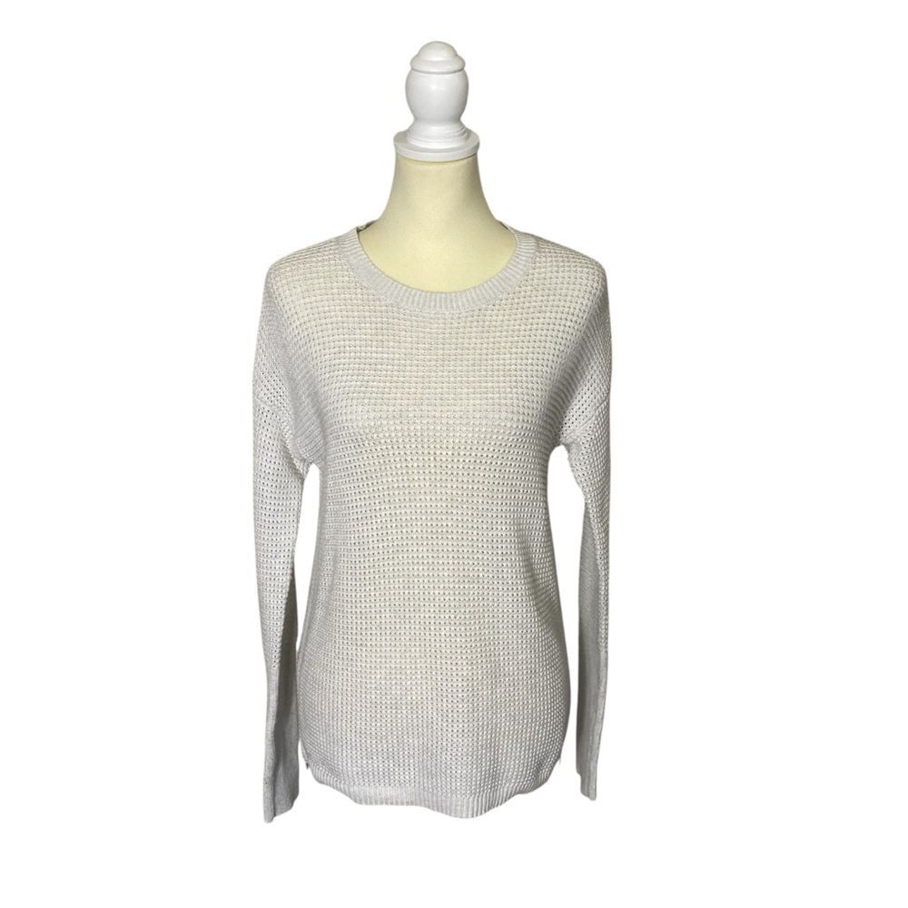 Cynthia Rowley Open Knit White Sweater W/ Zipper Detail Women's Size Small